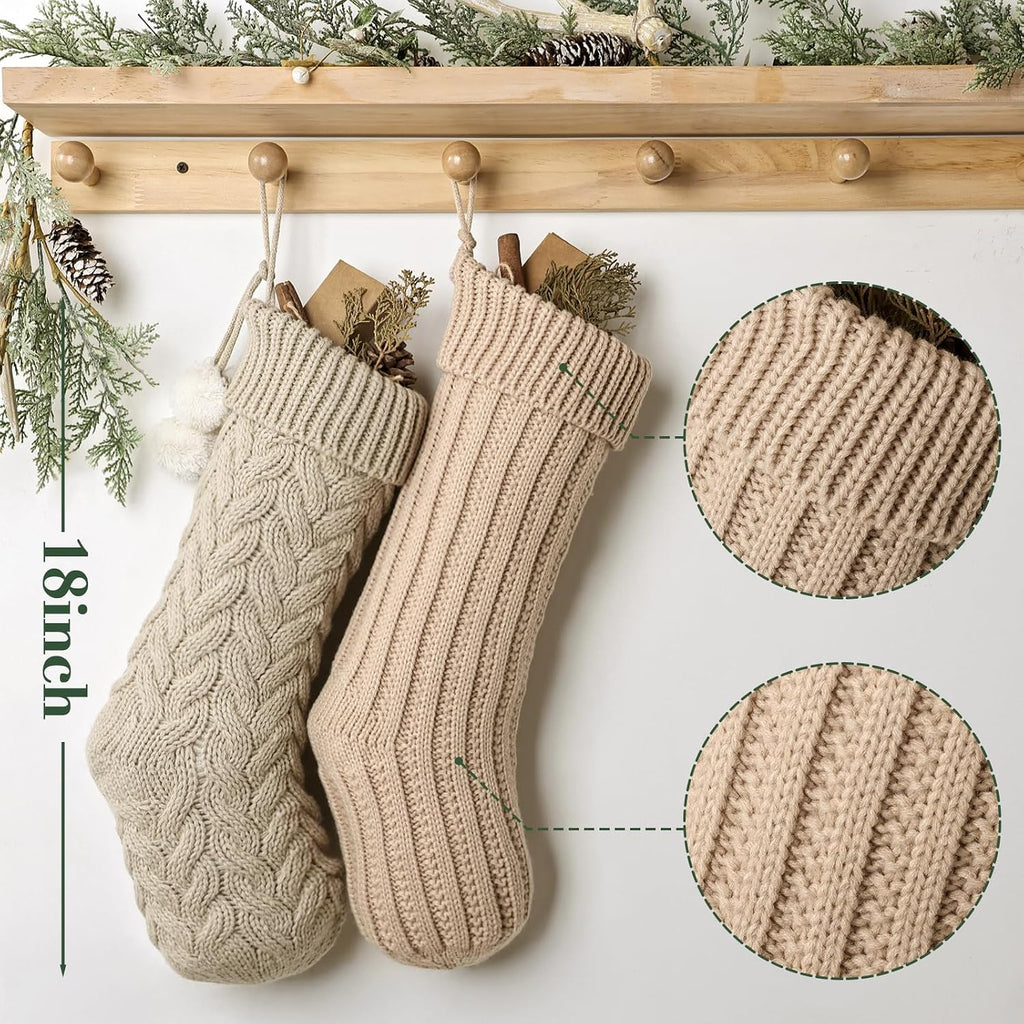 Rustic Knitted : 6 Pack 18 inch Cable Knit Patterns Stockings, Farmhouse Cozy Hanging Xmas Stockings Stocking - Set of 6