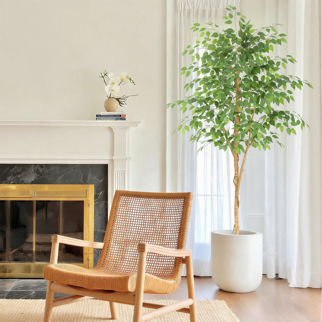 7ft Faux Ficus Tree with Real Wood Trunk, 84in Fake Ficus Tree with Lifelike Leaves, Ficus Tree Artificial Bedroom