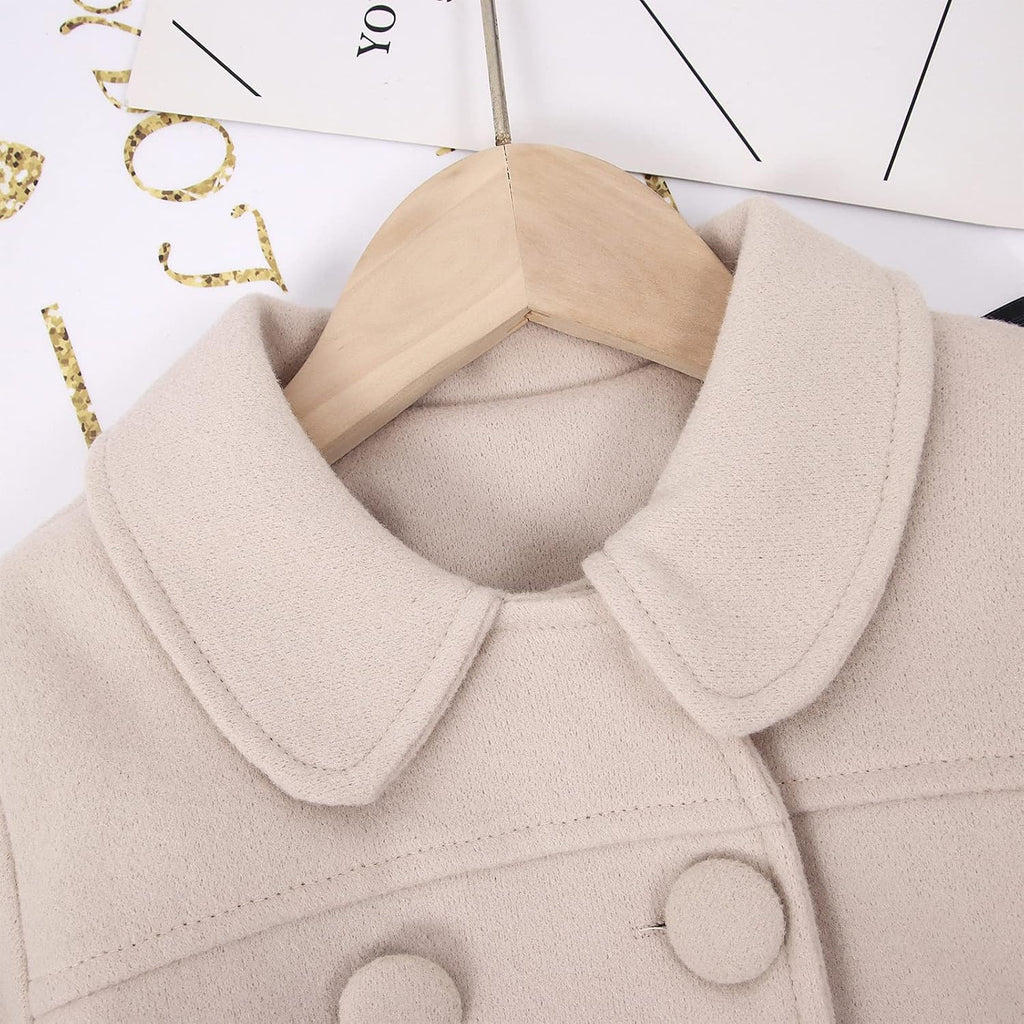 Girls Dress Coat Kids Winter Warm Jacket Long Sleeve Button Trench Coat Pocket Long Peacoat Outerwear