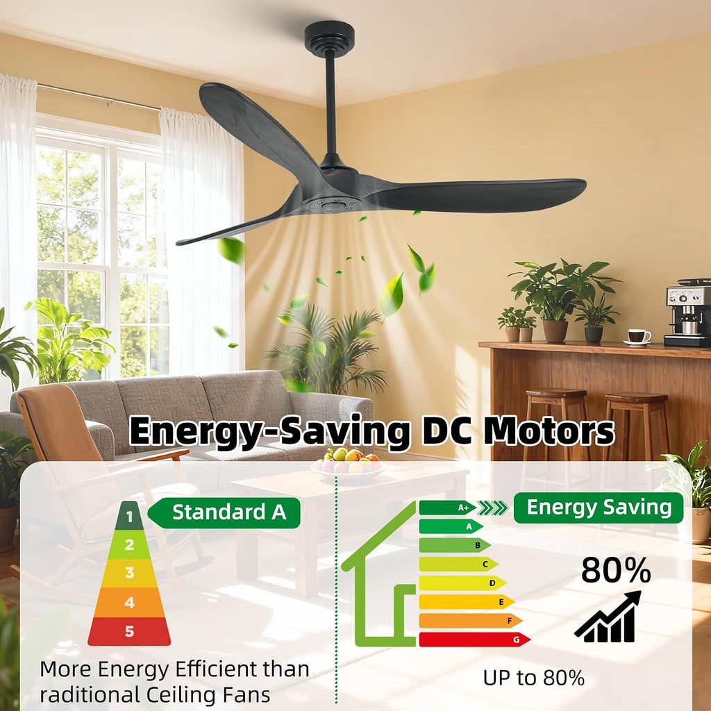 Outdoor Ceiling Fan Without Light, 60 Inch Smart Ceiling Fan with Remote & Voice Control for Compatible with