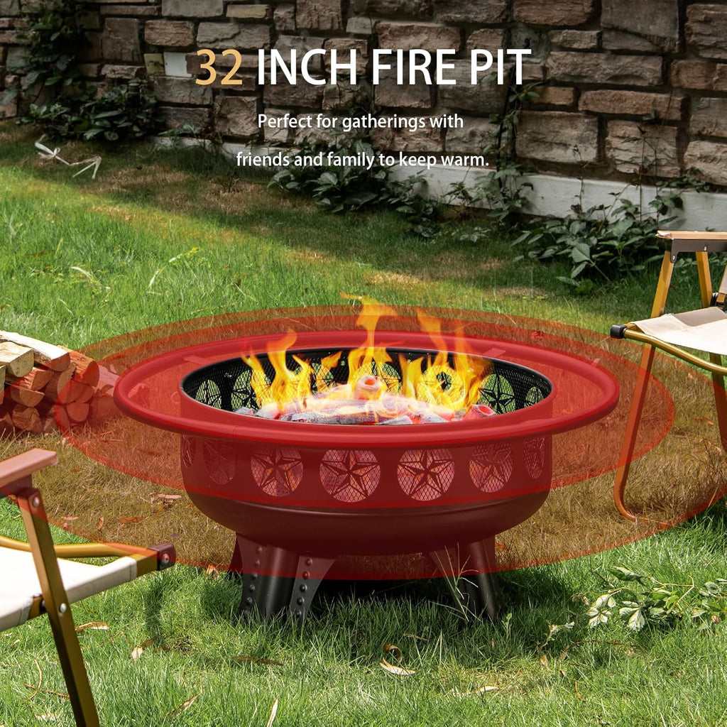 32 Inch Fire Pit with Swivel Cooking Grate,3-in-1 Wood Burning Firepit with Grill,Outdoor Fire Pits Table with Metal