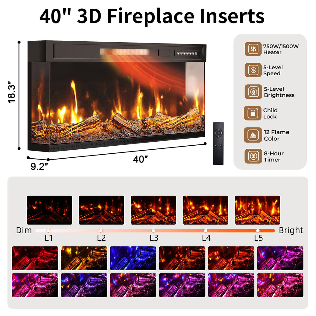 Fireplace TV Stand for TVs up to 90", 3-Sided Electric Entertainment Center with 40" LED Fireplace, Media Console