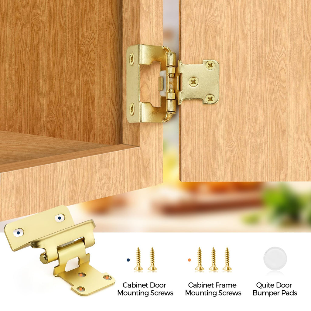 Gold Cabinet Hinges, 1/2 Inch Overlay, 50 Pack(25 Pairs)
