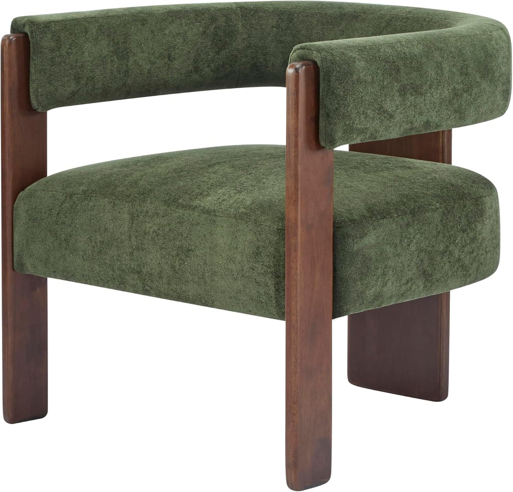 Boucle Upholstered Accent Chair, Modern Barrel Armchair with Wooden Legs, Comfy Lounge Chair Bedroom Office, Soft