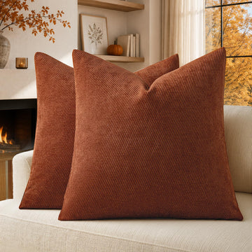 Fall Decorative Throw Pillow Covers Pack of 2, 26x26 Inch Rust