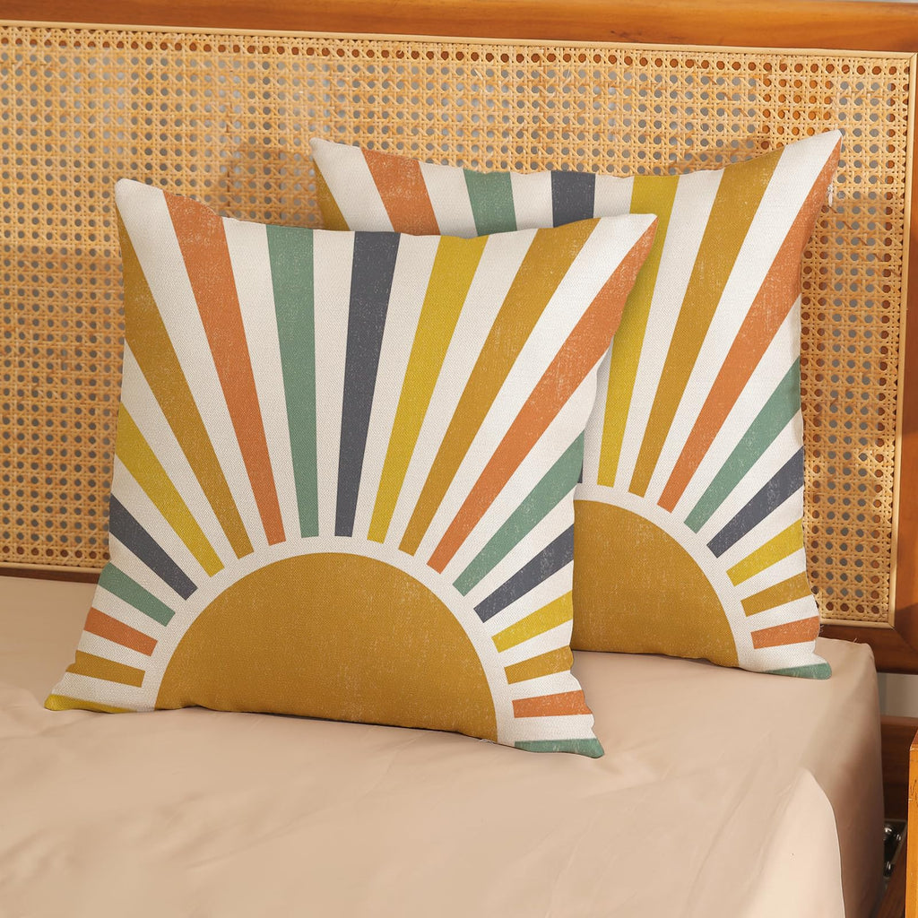 Summer Pillow Covers 22x22 Inch Set of 2, Stripes Yellow Sunshine Decorative Throw Pillows Outdoor Boho Summer
