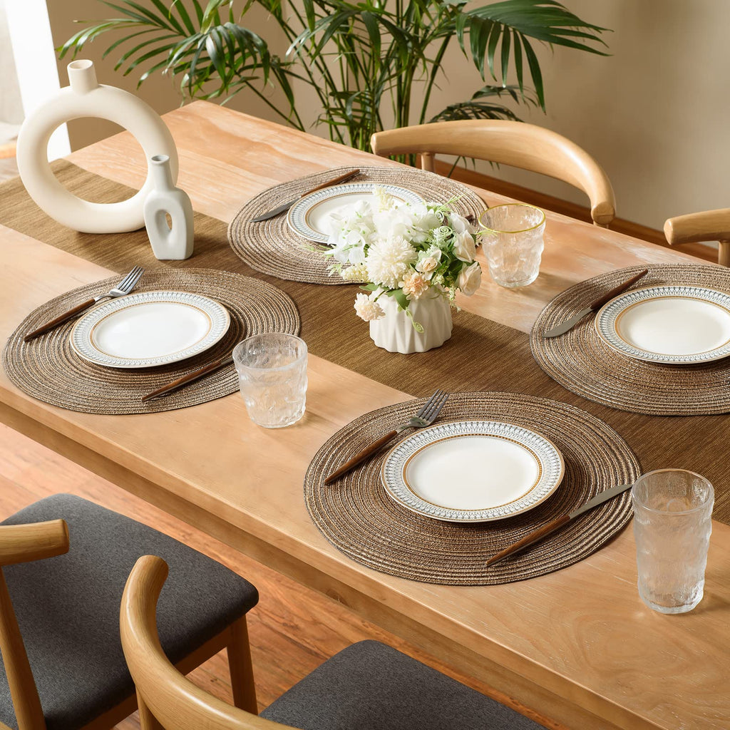 Round Braided Placemats Set of 4 Place mats for Dining Tables Woven Heat Resistant Table Mats 15 inch for Fall(E