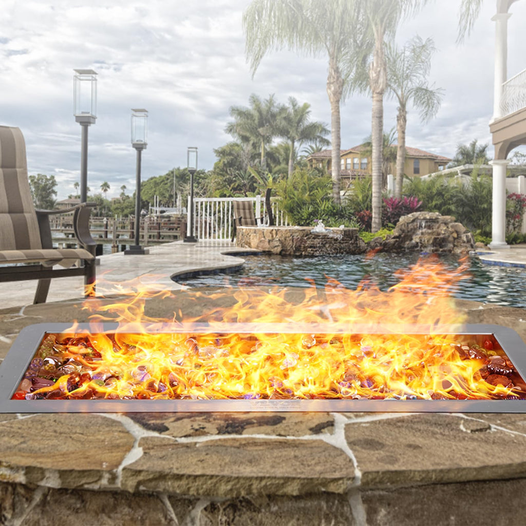 36 x 12 inch Drop-in Fire Pit Pan, Rectangular Stainless Steel Fire Pit Burner Kit, Propane Fire Pan 150, 000 BTU with