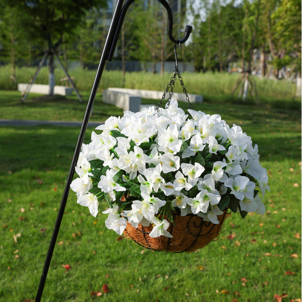 Artificial Hanging Flowers Faux Plants Basket for Outdoors Fall Winter Decor, Fake Silk Bougainvillea in Planter