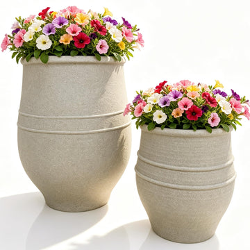 21.3"H & 13.2"H Retro Sandstone Textured Plastic Planter Set of 2