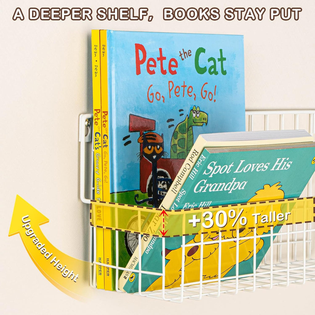 Pack Wall Mounted Bookshelf for Kids Rooms, Metal Nursery Shelves