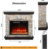 36 Inch Electric Fireplace with Mantel, 23 Inch Fireplace Insert Heater with Remote, Timer and LED Flame, Freestanding Space Heater, Faux Stone Gray