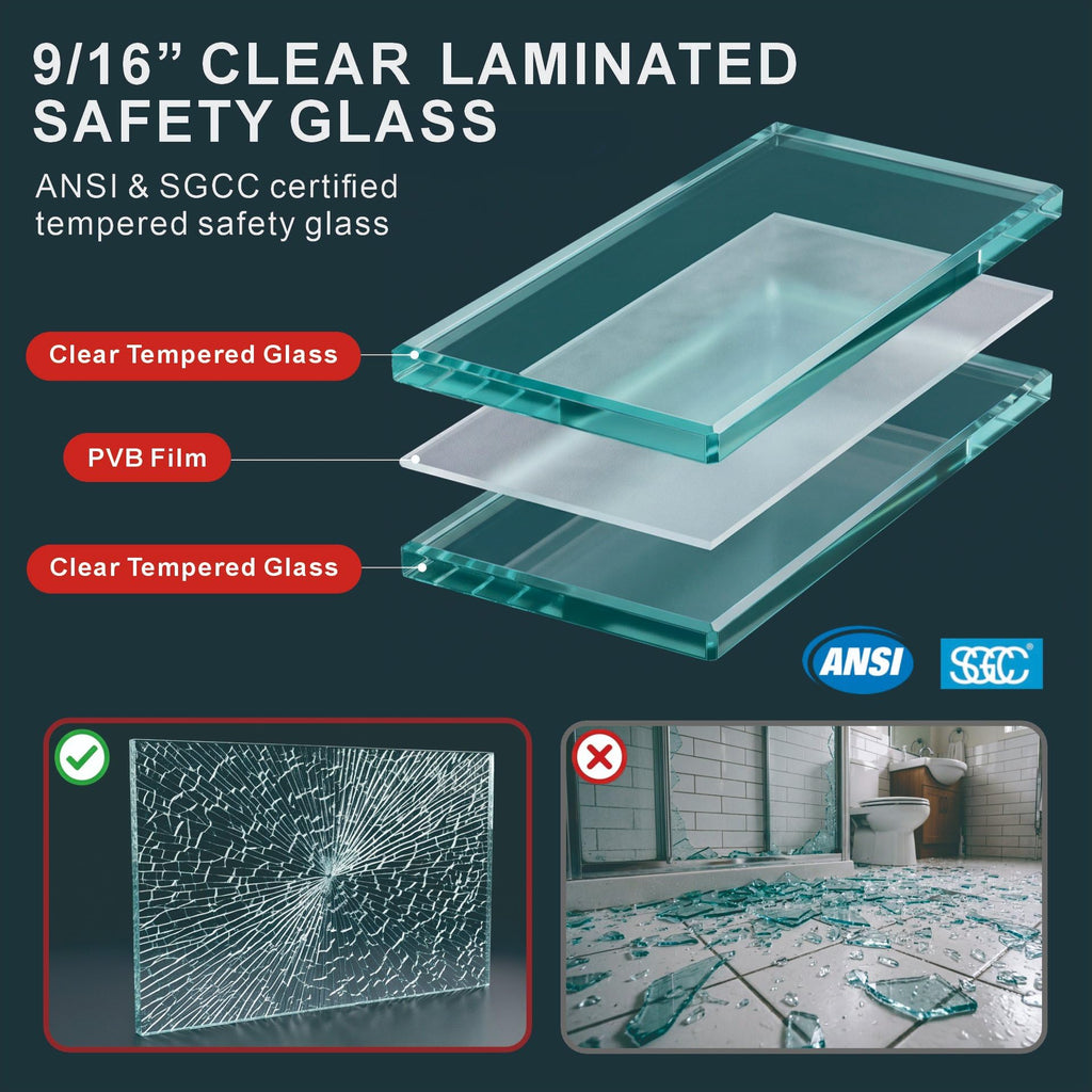 2 Panel Laminated Glass Railing System, 121-125" W x 44" H Patio Rail Kit