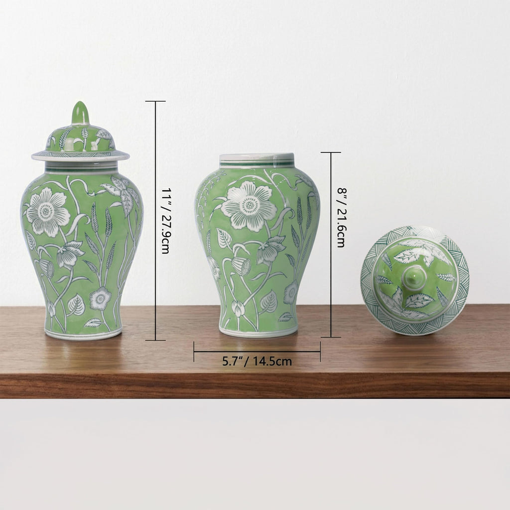 11′′ Light Green Ginger Jar with Lid