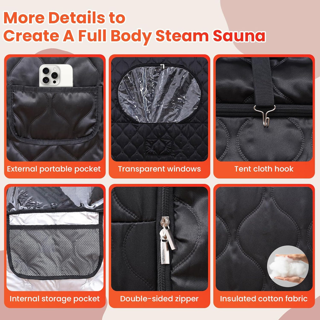 2 Person Sauna, Upgraded Portable Sauna for Home, Extra Large Personal Steam Sauna Box with 2 Steamer, 2 Folding Chair