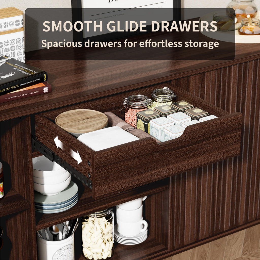 71" Sideboard Buffet Cabinet with Storage, Large Credenza with Sliding Doors and 1 Drawer, Mid Century Modern Coffee