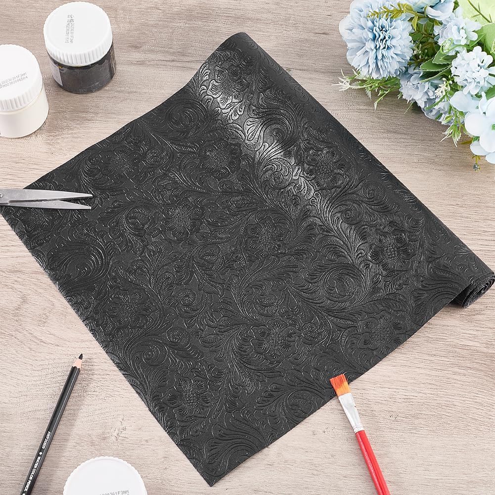 54x11.8In Black Bump Texture Faux Leather Pu Fabric Sheet Floral Plain Pattern Printed Soft Embossed Making Sewing