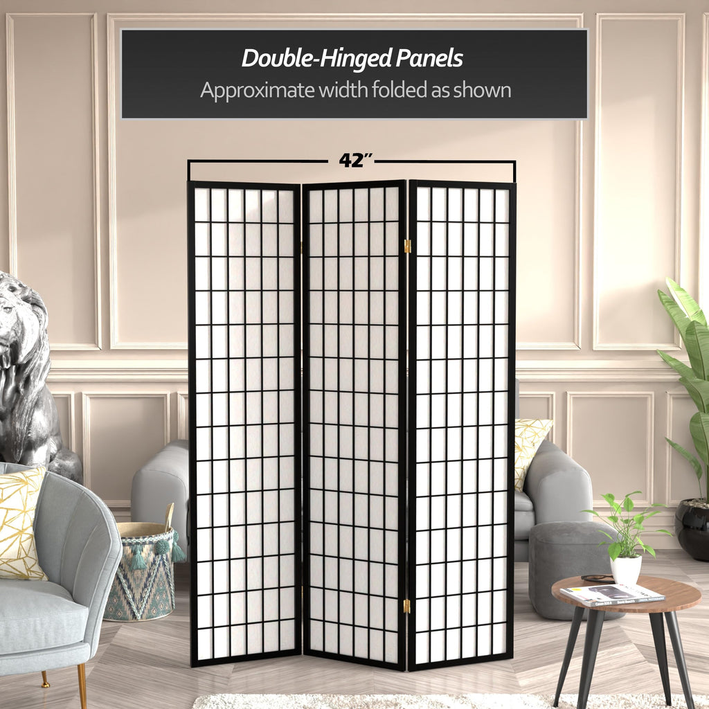 6 ft. Tall Window Pane Shoji Screen - Black - 3 Panels
