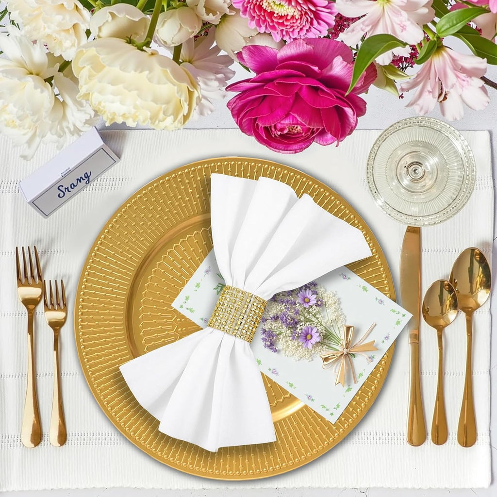 Gold Charger Plates Bulk, 13 Inch Beaded Gold Chargers for Dinner Plates Plastic Reusable Round Charger - Set of 50