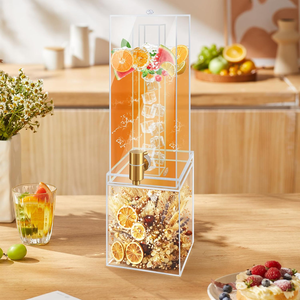 2 Gallon Large Drink Dispenser, Drink Dispenser with Acrylic Stand, Drink Dispensers for Parties with Ice Core