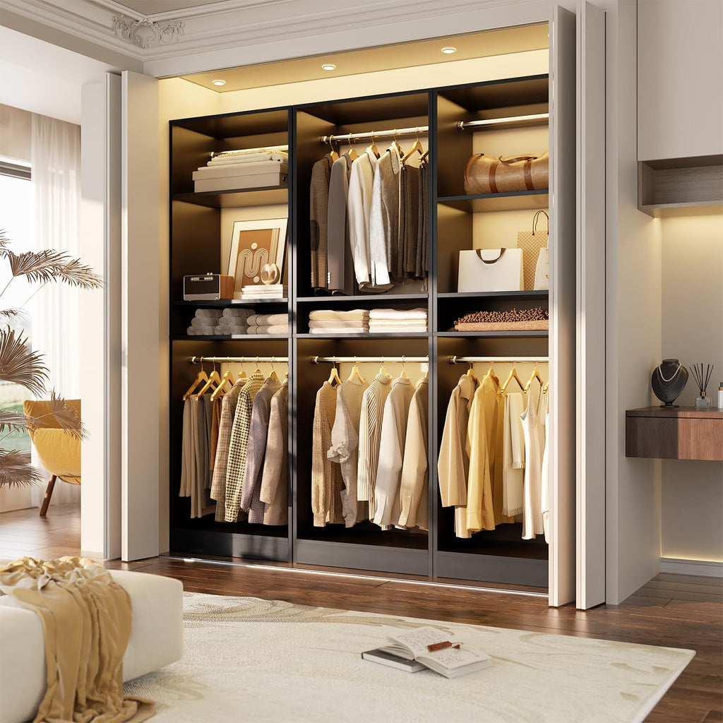 25" Closet Organizer System with Hanging Rods and Shelves, Black
