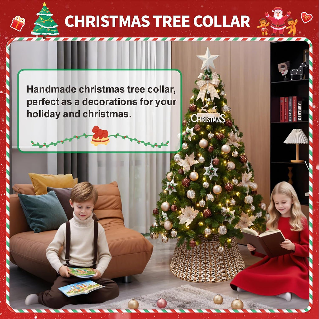 27'' Christmas Tree Collar Handmade Xmas Tree Basket Base Cover Woven Rustic Farmhouse Tree Collars Holiday Tree Ring
