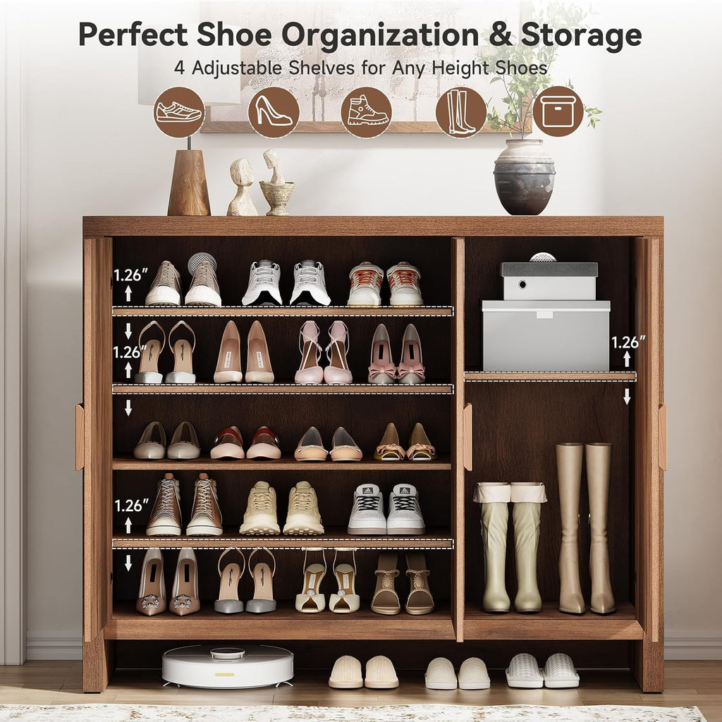 Shoe Cabinet with 3 Doors, 30 Pairs Shoe Storage Cabinet with Adjustable Shelves & Ventilation Hole Design, 47'' Wide