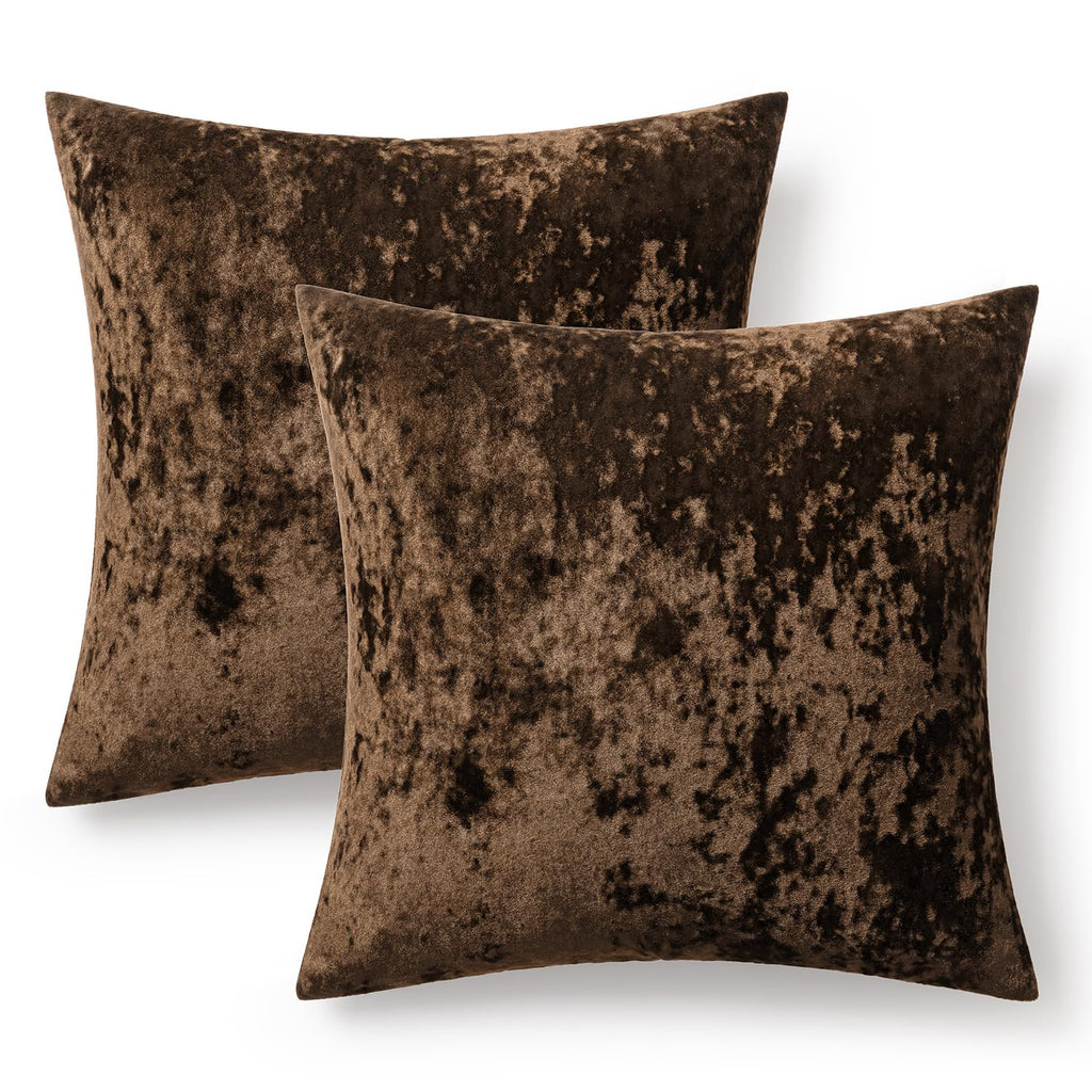 Fall Velvet Throw Pillow Cover Brown 20x20 inch Set of 2