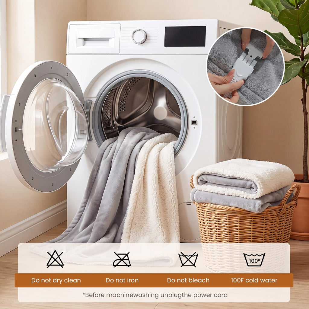 Heated Electric Blanket Twin 62"x84" Grey 6 Heating Levels