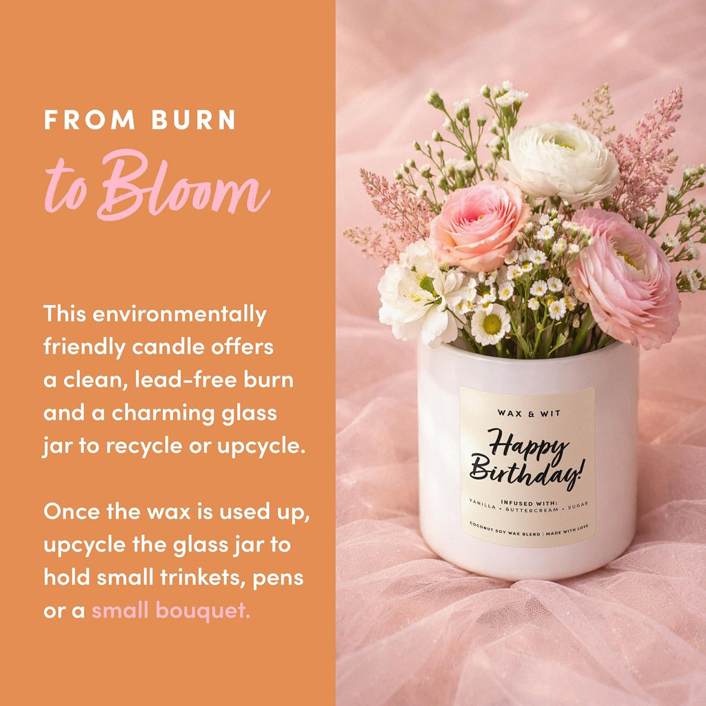 Happy Birthday Candle for Women - Birthday Cake Scented 3-Wick, Vanilla Buttercream, Large 14.5 oz Coconut Soy Wax
