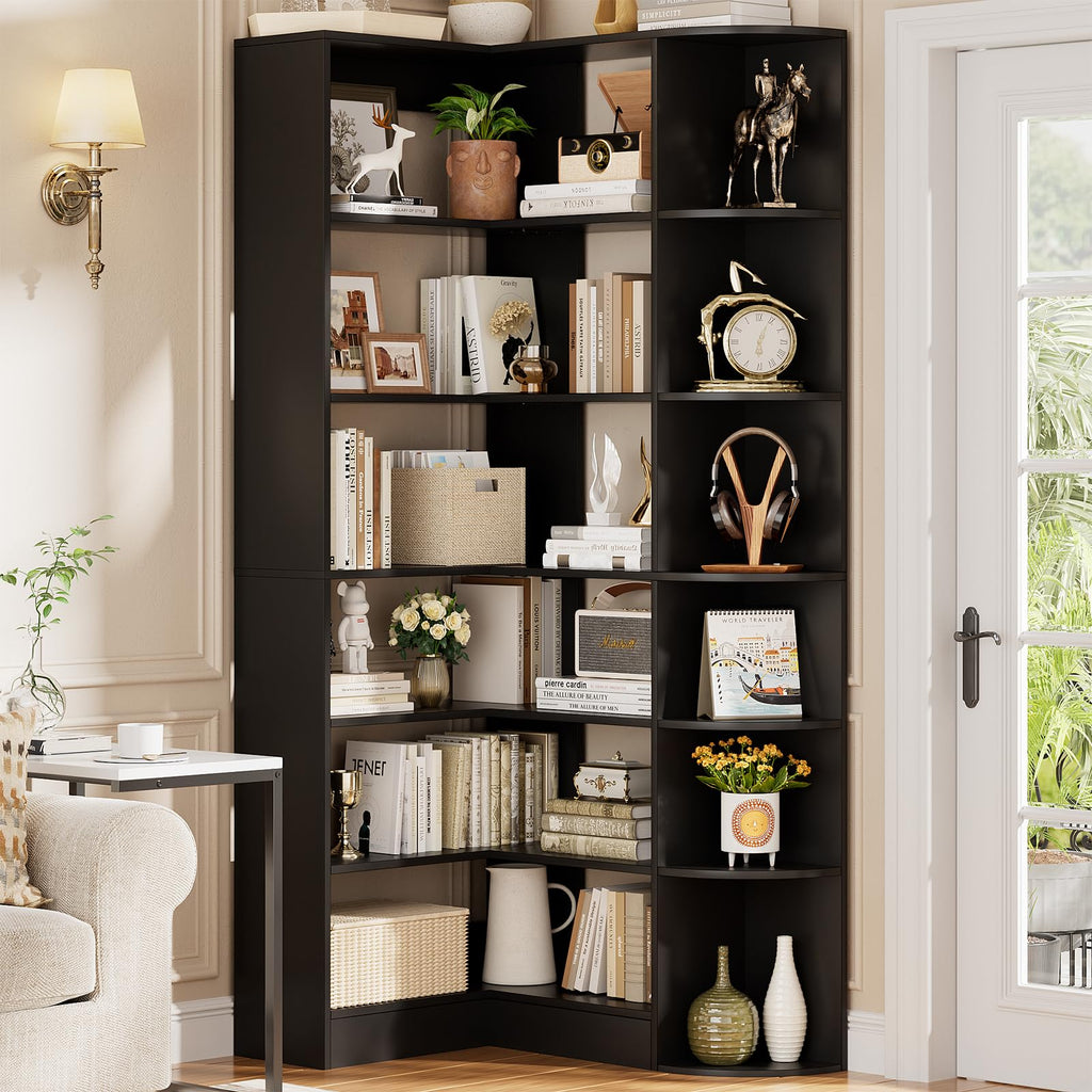 7-Tier Corner Shelf with Edge Protection, Black
