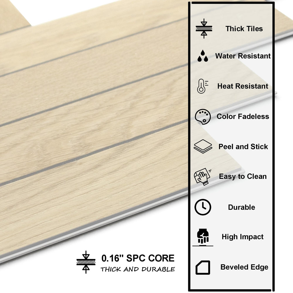 12-Pack Peel & Stick Floor Tile, Herringbone Natural Oak