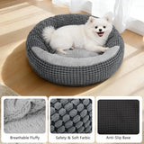 Small Dog Bed with Attached Blanket, Cozy Donut Cuddler Anti-Anxiety Hooded Pet Beds Calming Cave Bed. Orthopedic