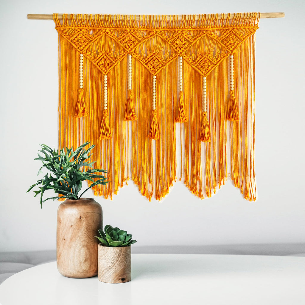 Macrame Wall Hanging and Headboard - Boho Wall Decor and Art Tapestry with Tassels - Woven Wall Backdrop 31'X39'