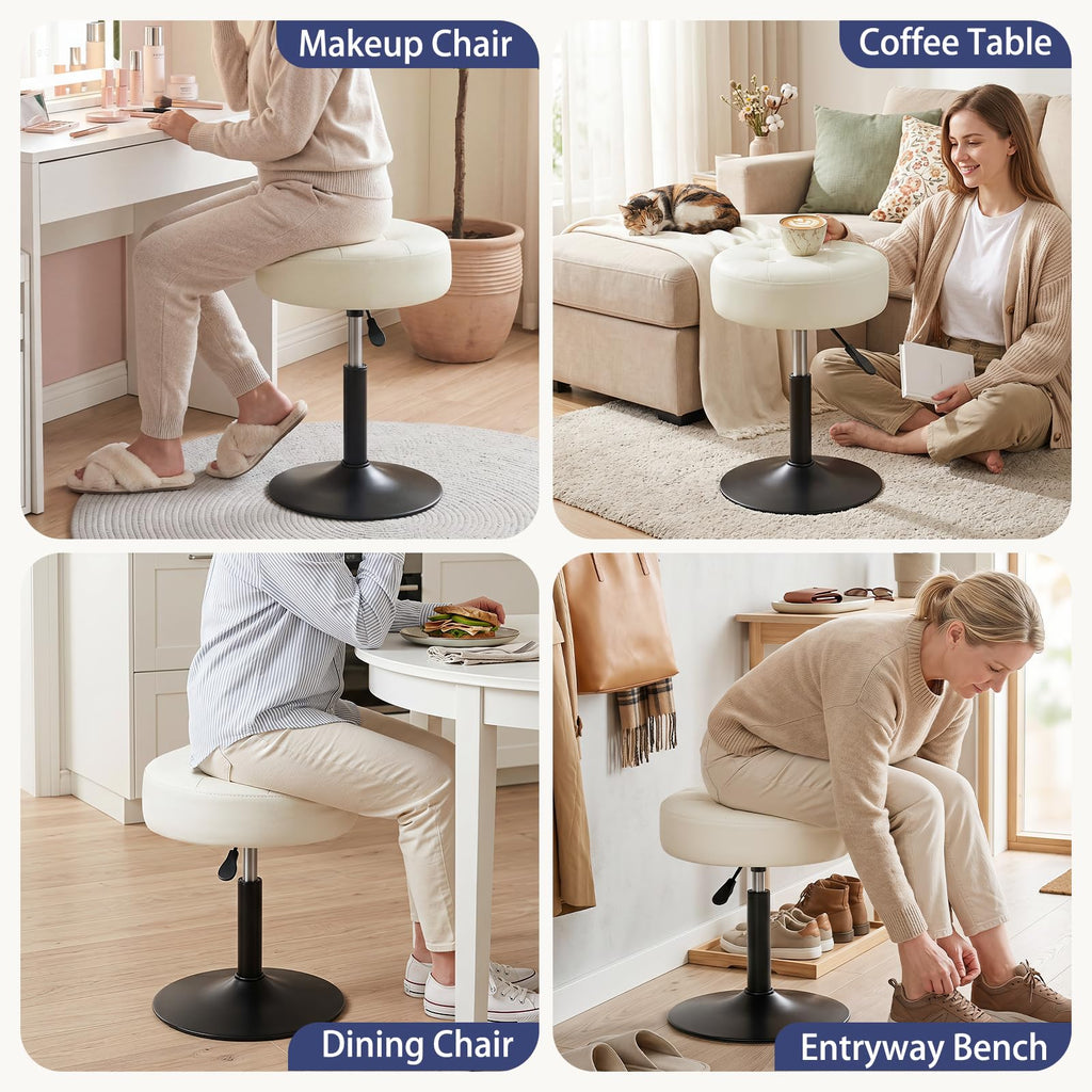 Adjustable Swivel Vanity Stool, Makeup Ottoman Stool, PU Leather Chair for Makeup Room, Small Makeup Stool for