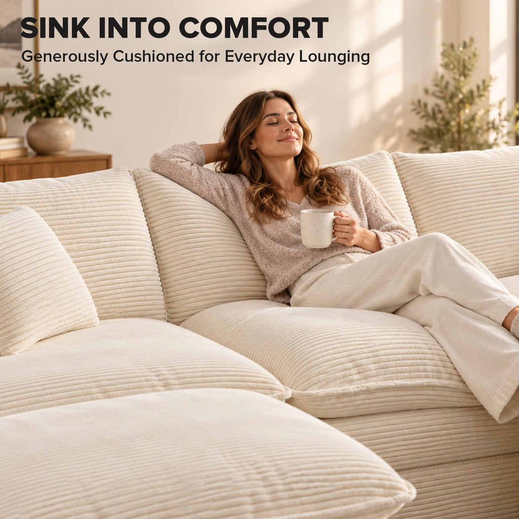 74" Cloud Loveseat with Movable Ottoman, L Shaped Modular Sectional Sofa