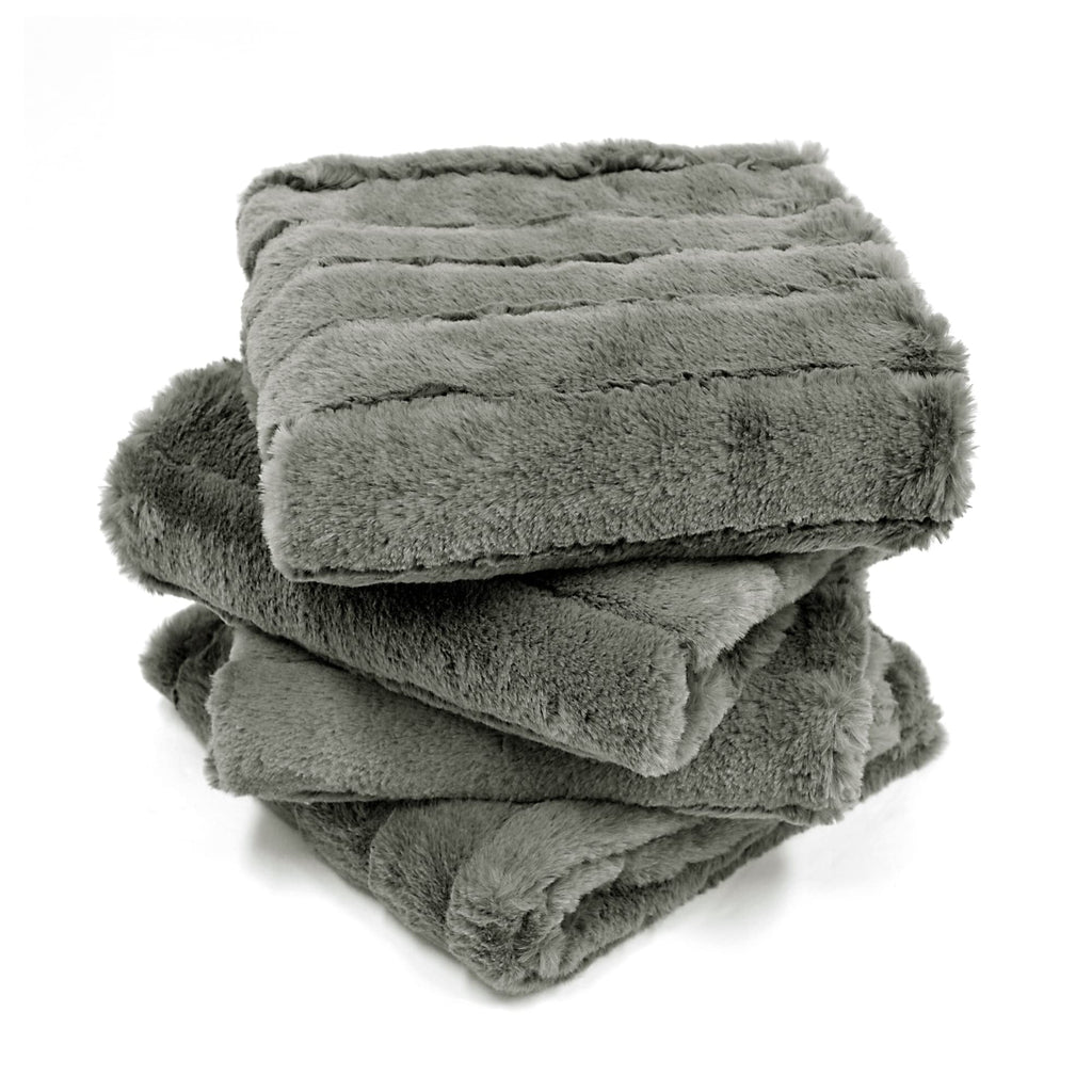 Striped Faux Fur Decorative Square Throw Pillow Covers with Sherpa Back 20 x 20 Inches Set of 4, Plush Soft Luxury