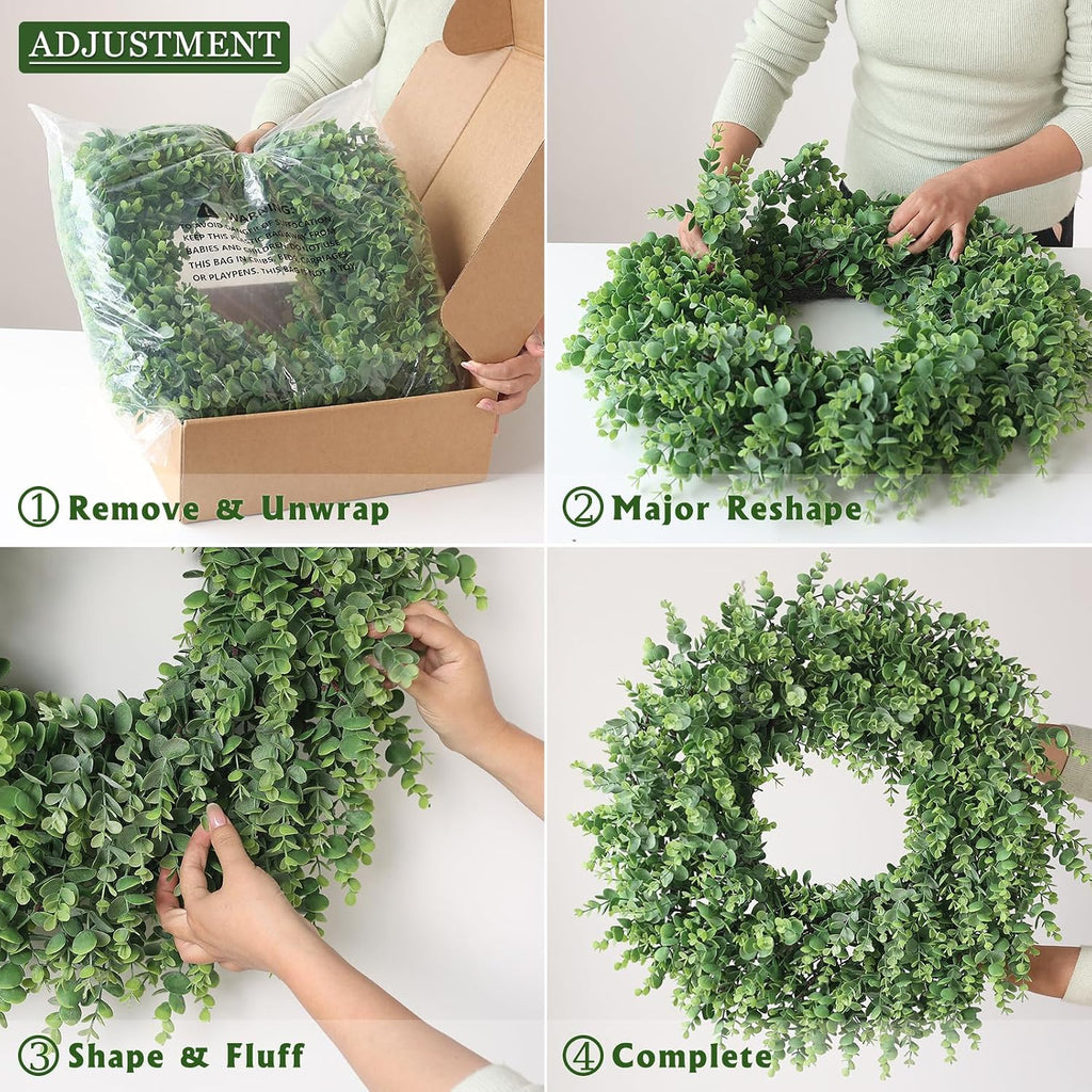 24" Lifelike Touch Artificial Eucalyptus Wreath for Front Door Decor(Green)