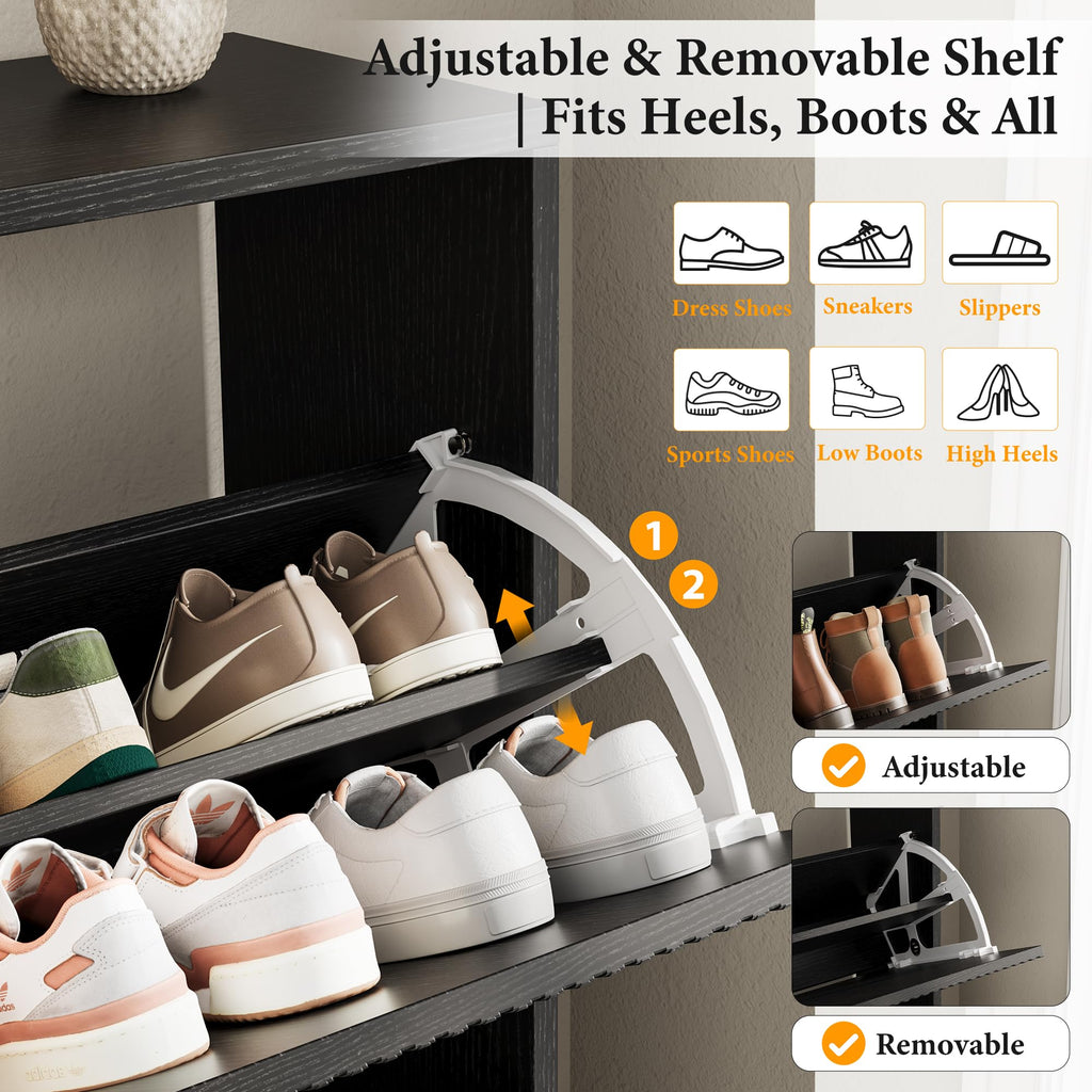 Shoe Cabinet Storage, Narrow Shoe Rack with Metal Legs, 9.5" Slim 2 Flip Drawers Shoe Storage Cabinet for Small