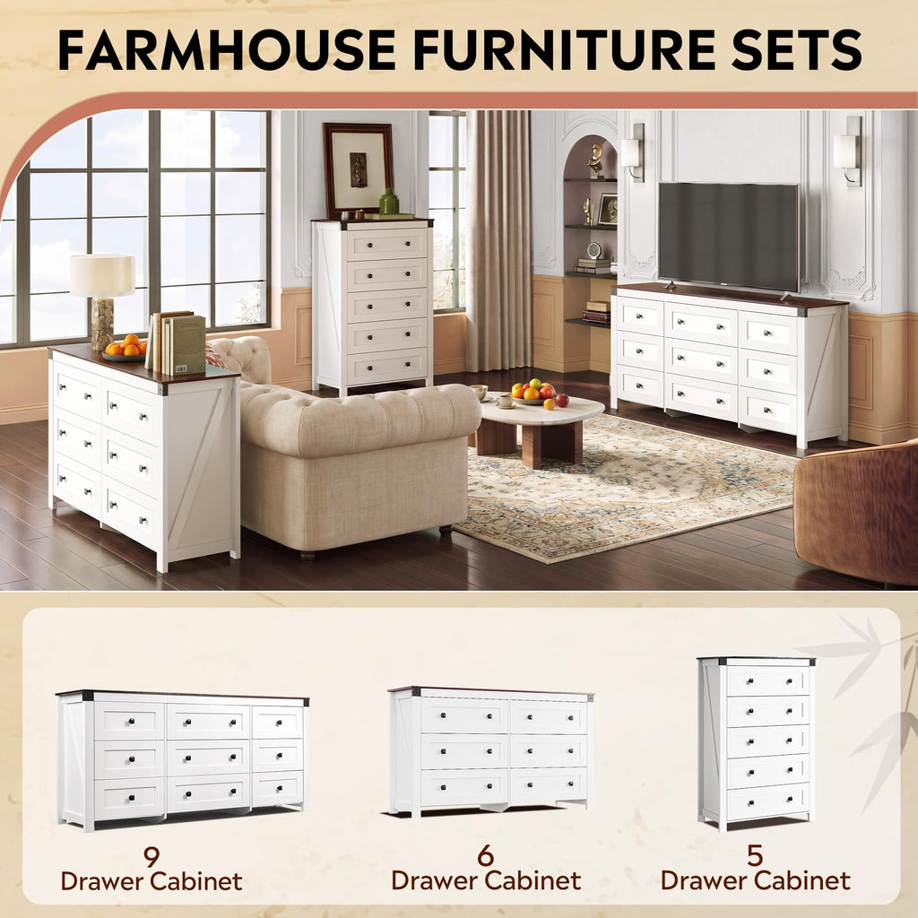 6-Drawer 53.07" W Farmhouse TV Stand for TVs up to 60 in, White