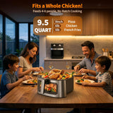 9.5Qt Large Air Fryer Oven, 12 Printed Presets Airfryer Toaster Oven Combo, Non Toxic Stainless Steel Air Fryer with