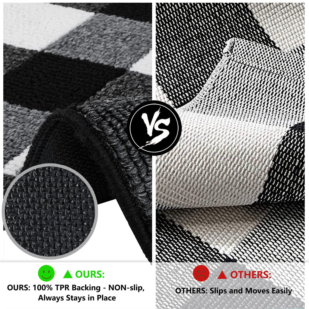 Fall Decor Buffalo Plaid Outdoor Rug 24" x 36", Non-Slip Black and White Checkered Door Mat, Machine Washable