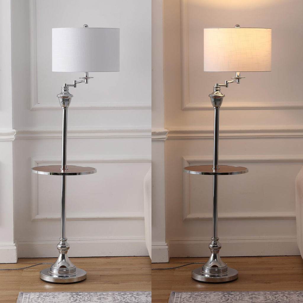 Cora 60" Metal Swing Arm Floor Lamp, Chrome/Brown Wood
