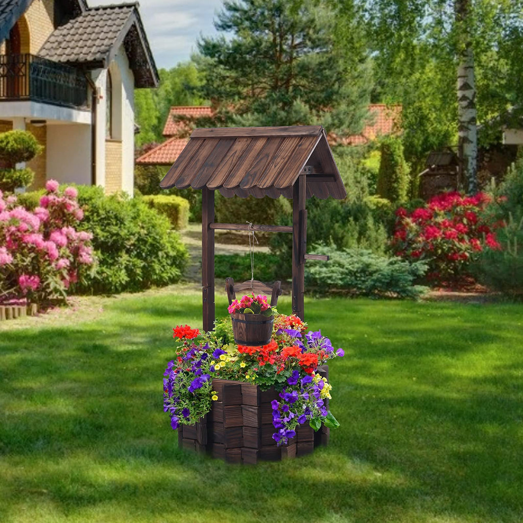 Garden Wooden Decor Rustic Wishing Well Planter Outdoor Home Décor, Upgrade Wishing Well Garden, Yard Hanging