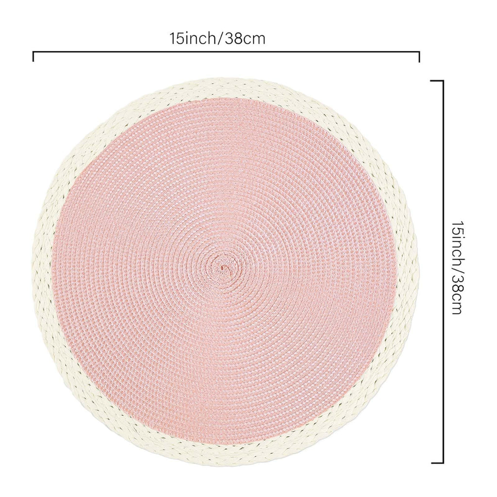 Round Placemats Set of 6, Woven Table Mats, Mint Pink