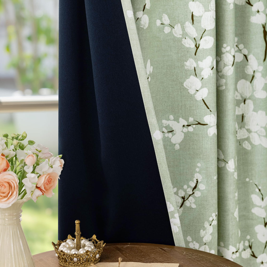 Green Blackout Floral Curtains, Bedroom, 100X84 Inches, 1 Panel