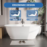 Freestanding Bathtub 59 inch Acrylic White Oval Soaking Tub with Push Drain, Compact Modern Bath for Bathroom