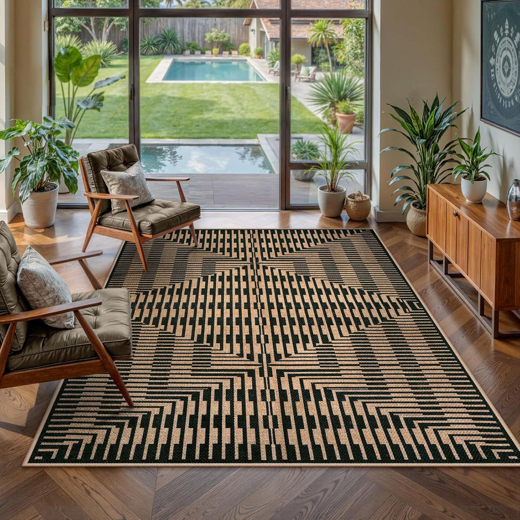 Easy Jute Indoor Outdoor, Washable Striped Area Rug Non Slip