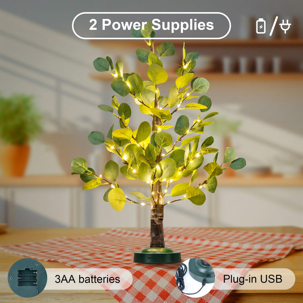 24IN Lighted Eucalyptus Tree Warm White LED Artificial Greenery with Lights for Wedding Holiday Home Party Decoration
