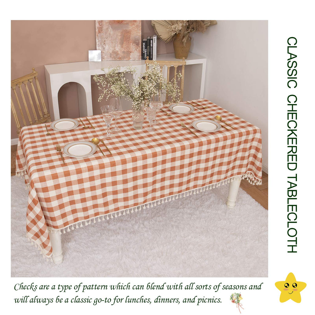 Fall Thanksgiving Orange Gingham Tablecloth 55"x70"